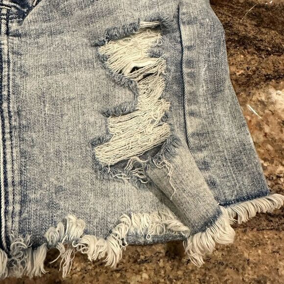 American Eagle size 0 distressed denim jean skirt stone wash - Picture 4 of 7